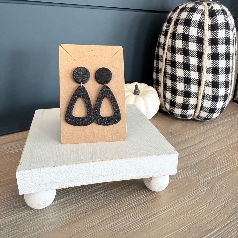 Black Geometric Drop Earrings
